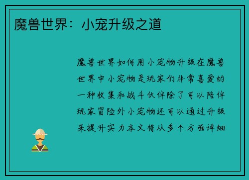 魔兽世界：小宠升级之道